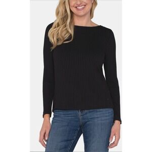 NEW‎ White House Black Market Wide Rib Knit Top Long Sleeve Pullover Black Small